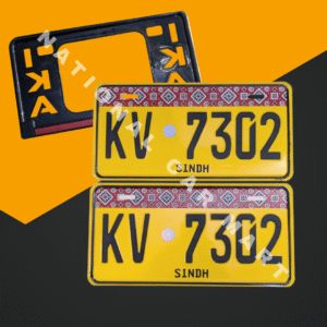 Sindh Ajrak New Design Car Upper Side Embossed Number Plates with Frame (Commercial)