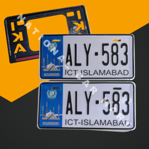 Blue Islamabad New Design Car Upper Side Embossed Number Plates with Frame (Non Commercial)